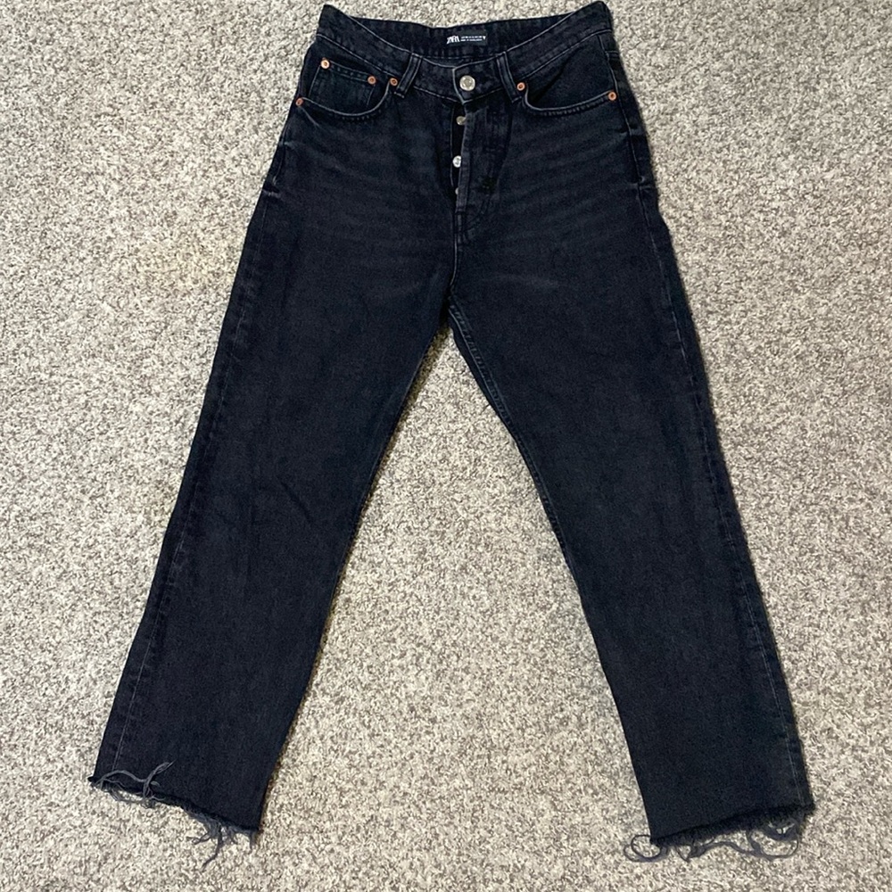 Zara black raw hem denim